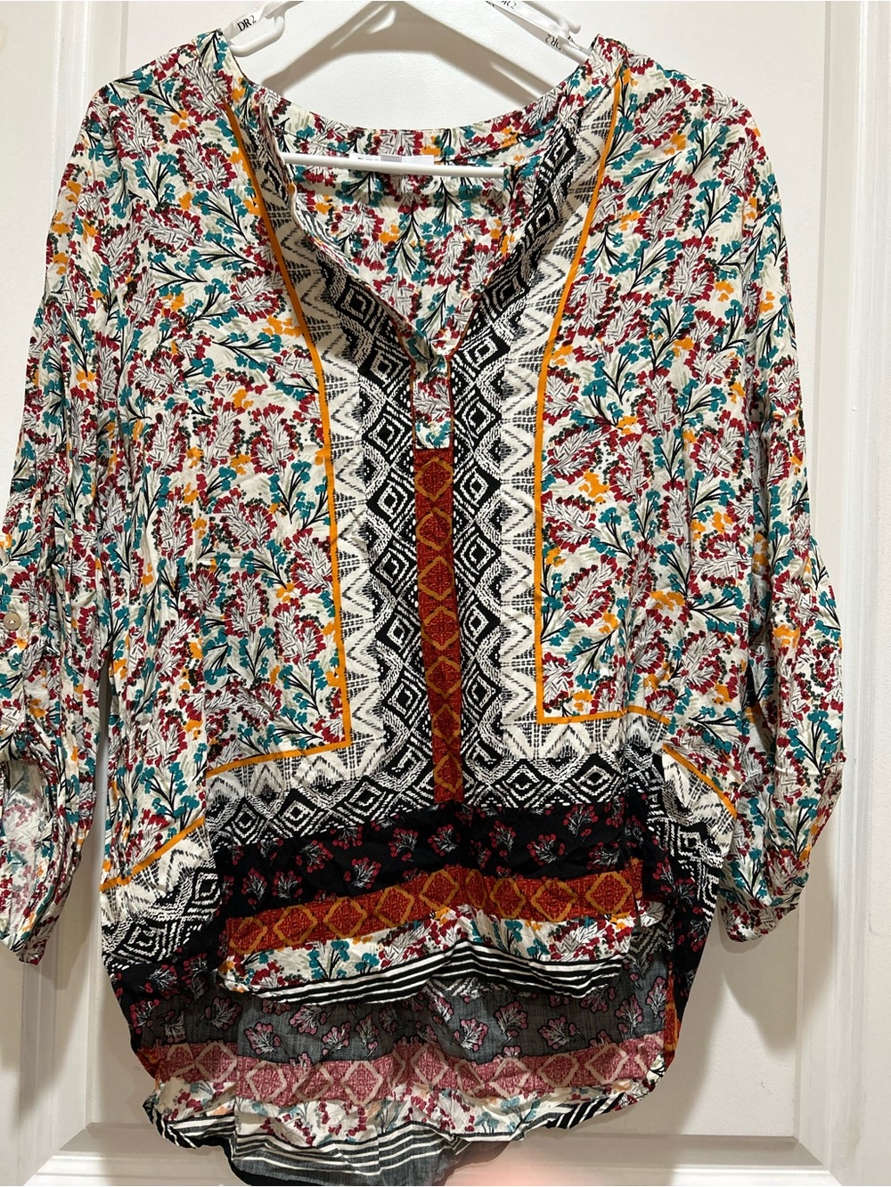DR2 Mixed Floral & Geometric Tunic in Teal, Mustard, Burgundy and Black